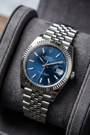 Rolee_x Oyster Perpetual Date Just Silver Blue