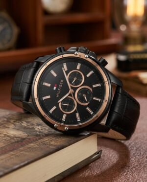 Tommy Hilfige_r Oxford Chronograph leather belt Black